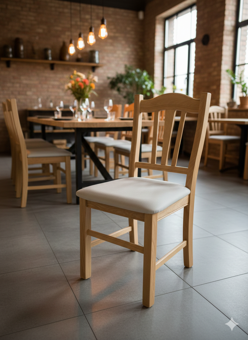 Gostinski stol Silvana z oblazinjenim sediščem po meri