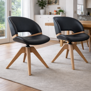 Vrtljivi dizajnerski stol Voglauer iz masivnega hrasta in usnja