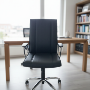 Pisarniški stol Manager iz črnega umetnega usnja s kromiranim podnožjem