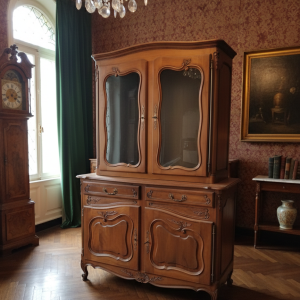 Elegantna starinska vitrina in komoda v starinski sobi