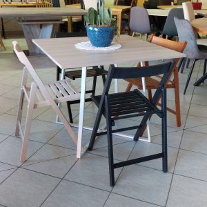 Jedilni set 12 miza 90x90 mat hrast belo podnožje in 4 zložljivi stoli Outlet Rimex