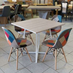 Jedilni set Patchwork miza 90x90 iveral mat hrast in 4 pisani stoli Outlet Rimex
